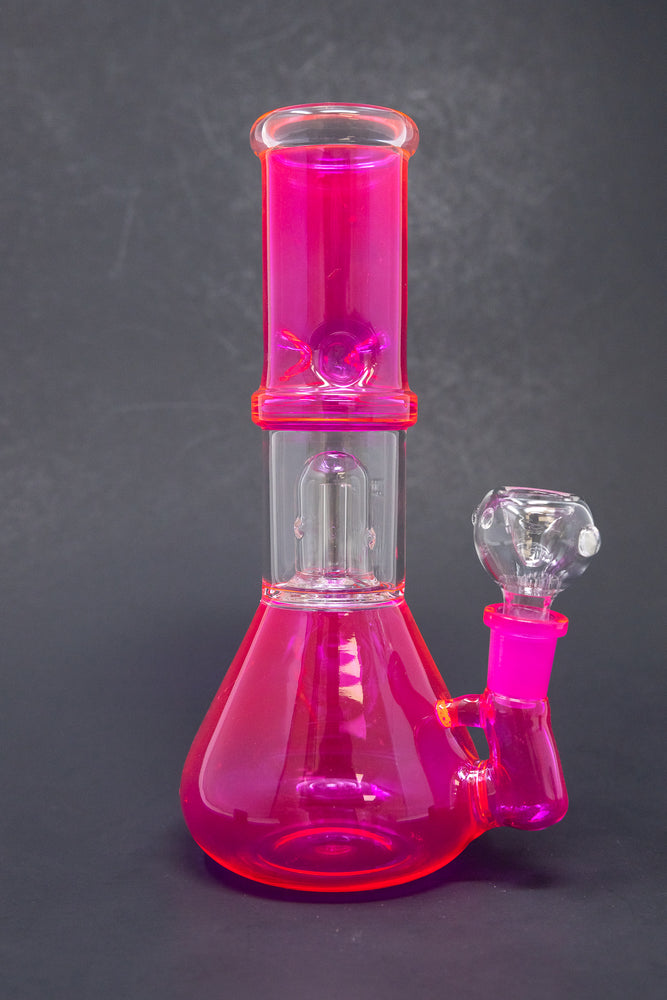 Magenta 8" Pink Side Joint Beaker w/ Perk & Ice Catcher StonedGenie.com Bong