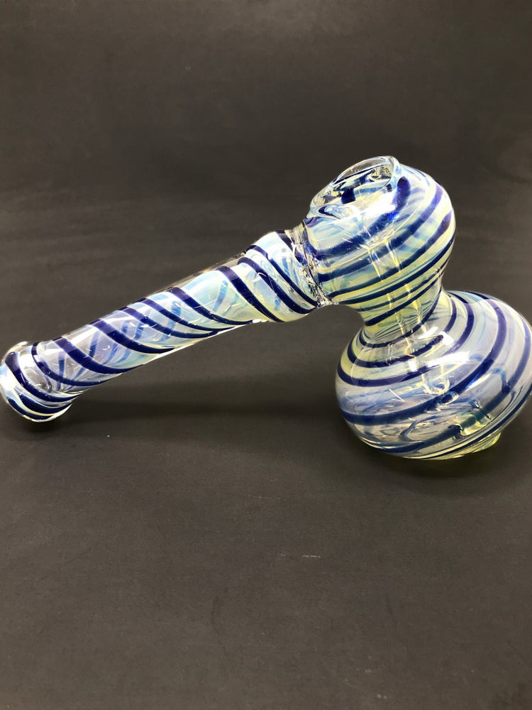 7" Blue Swirl Fumed Hammer Bubbler