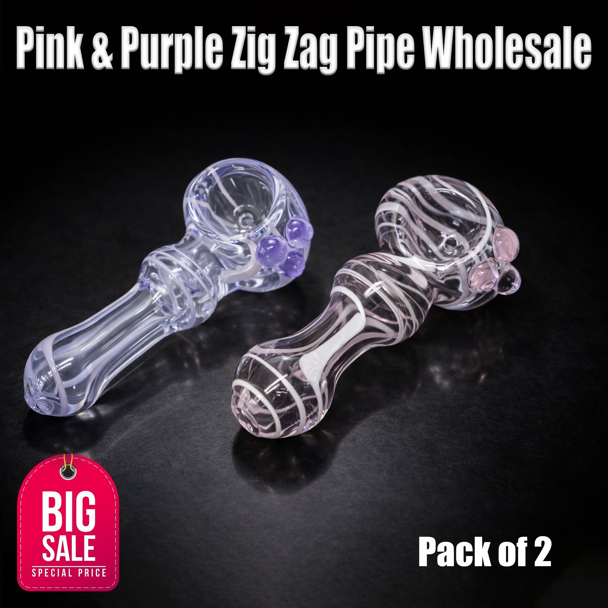 Pink & Purple Zig Zag Pipe Wholesale- 2 Pack StonedGenie.com