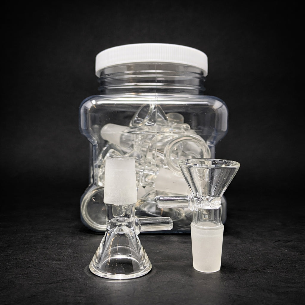 14mm Clear Glass Bowl with Handle – 15 Pack | Bulk Wholesale StonedGenie.com