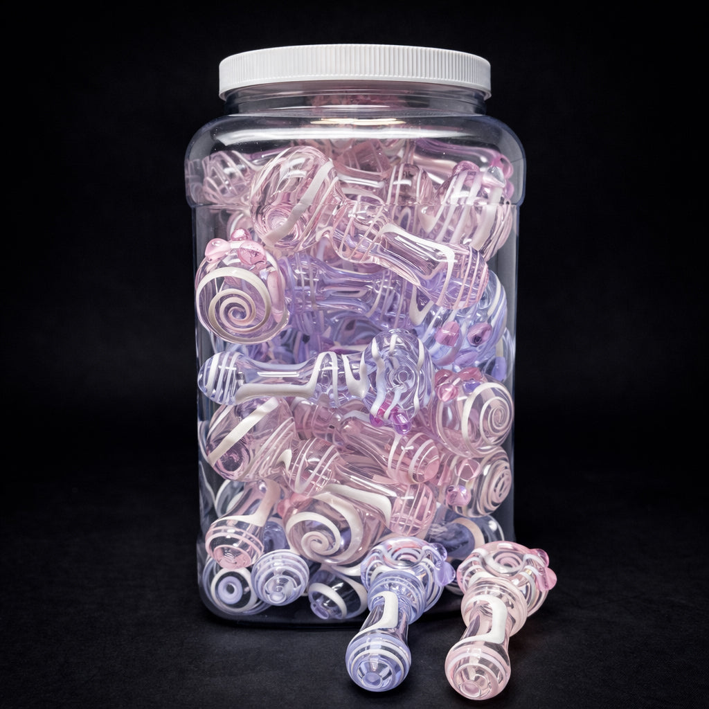 3.5"–4" Pink & Purple Zig Zag Swirl Glass Hand Pipe – Assorted