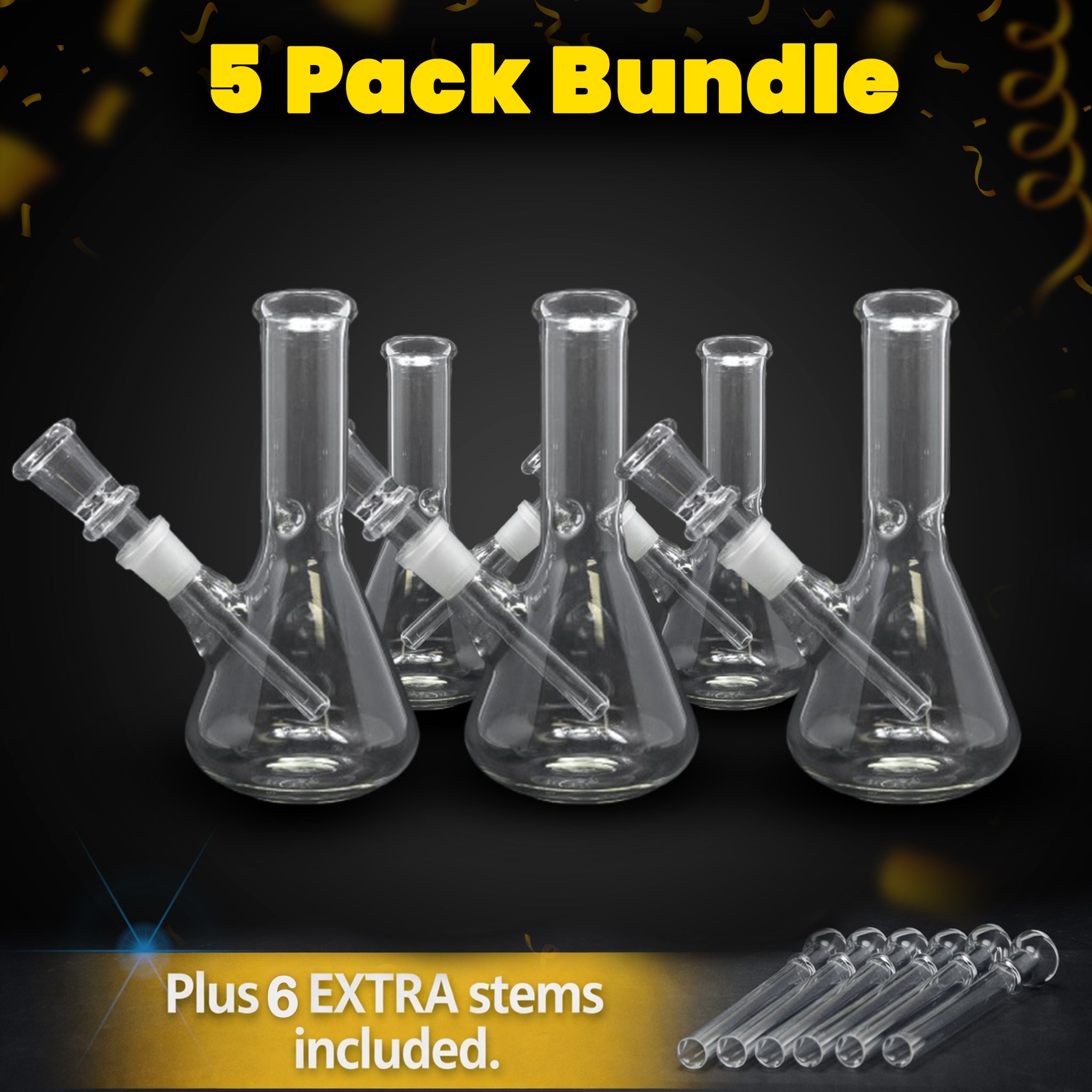 [5-Pack] 6" Clear Beaker Bongs w/ Stems – Bulk Bundle