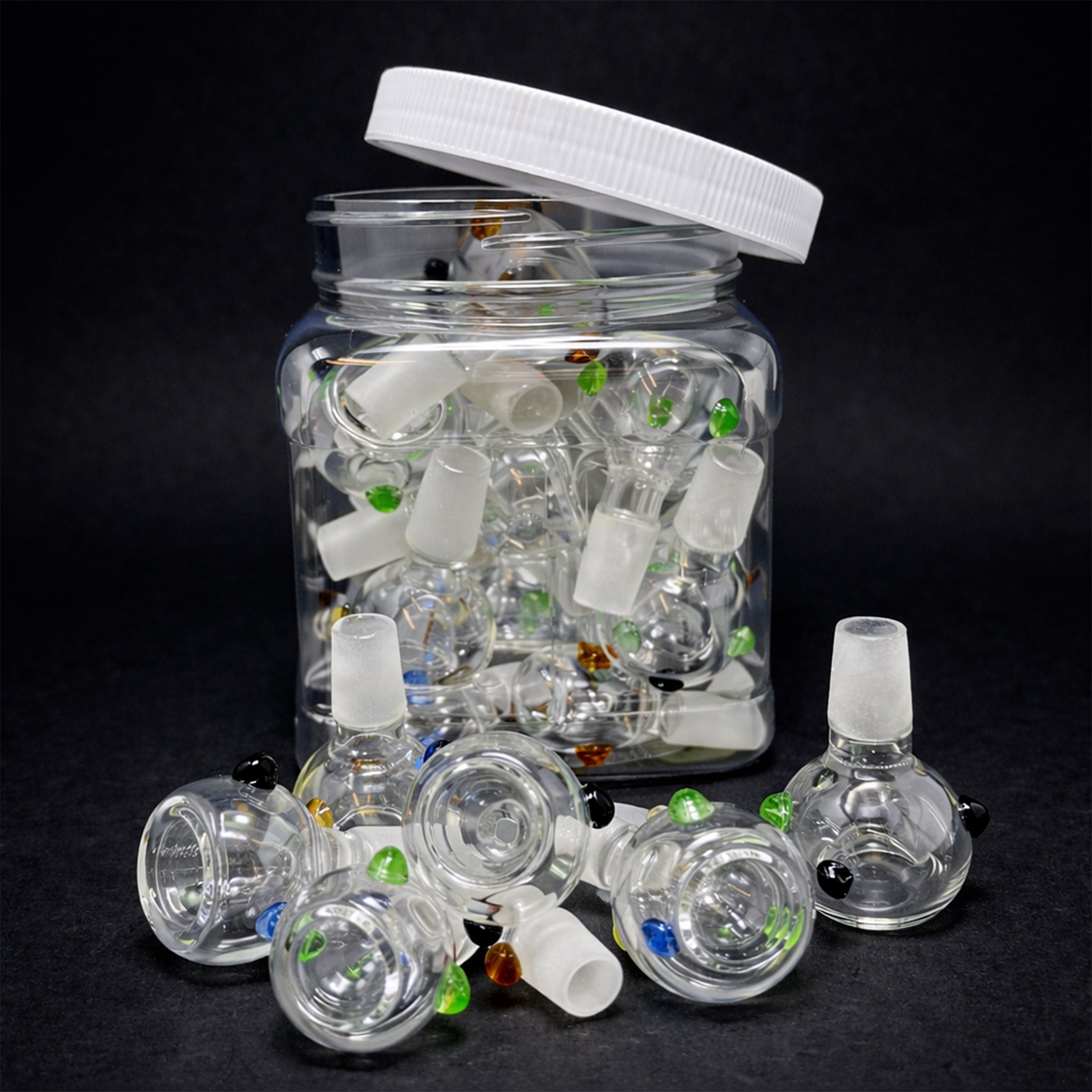 14mm Dotted Glass Bowls – 25 Pack | Bulk Wholesale StonedGenie.com
