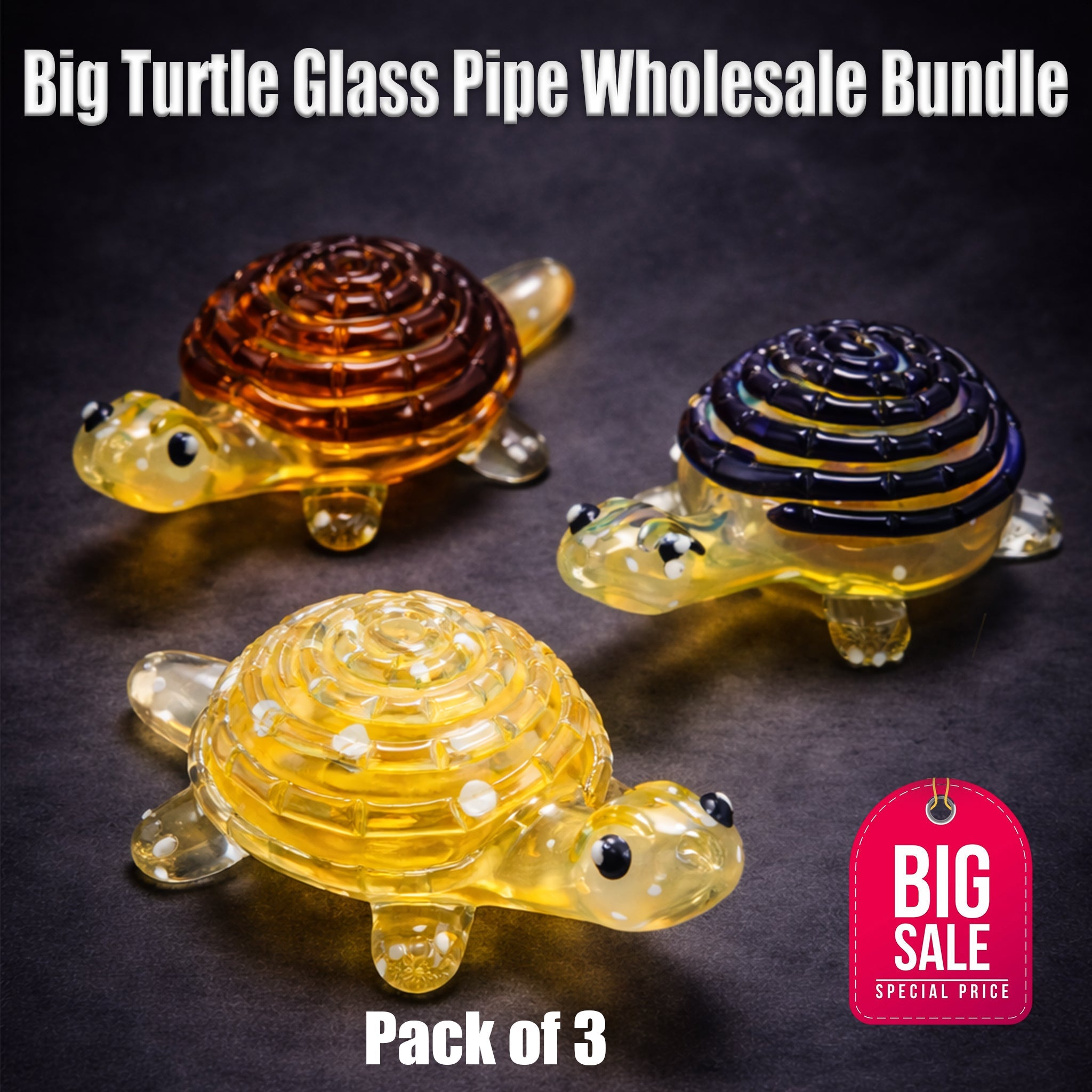 Big Turtle Glass Pipe Wholesale Bundle (3-Pack) StonedGenie.com