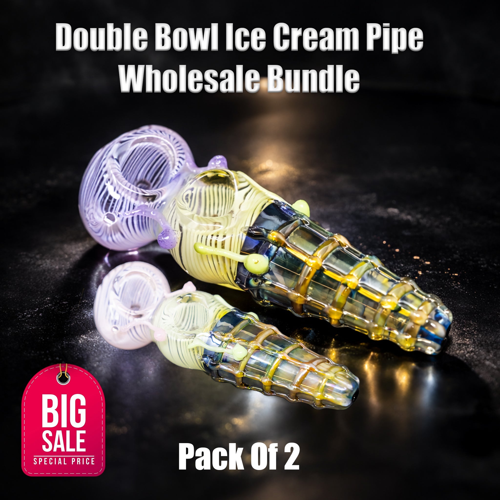 Double Bowl Ice Cream Pipe Wholesale Bundle (2-Pack) StonedGenie.com