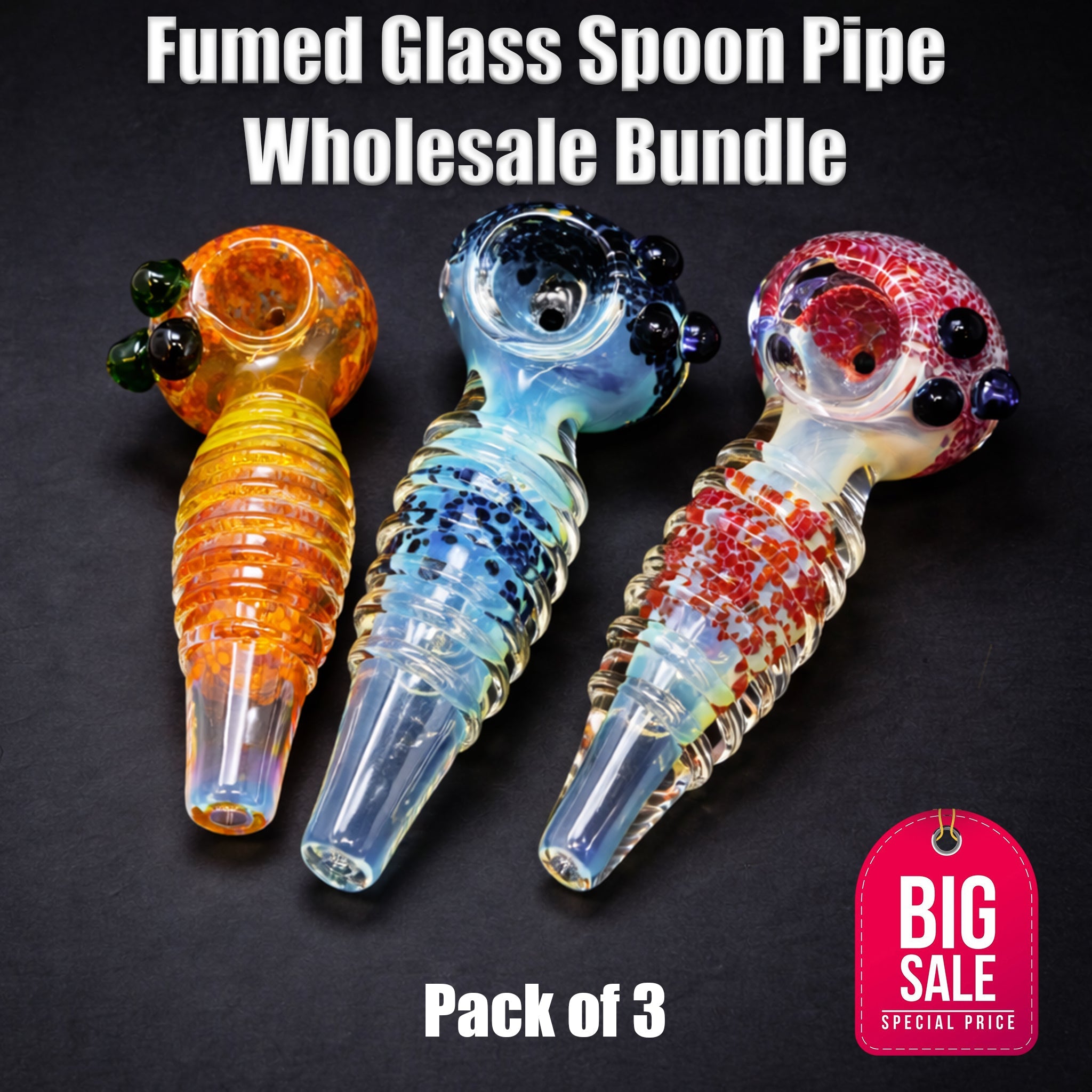Fumed Glass Spoon Pipe Wholesale Bundle – 3 Pack StonedGenie.com