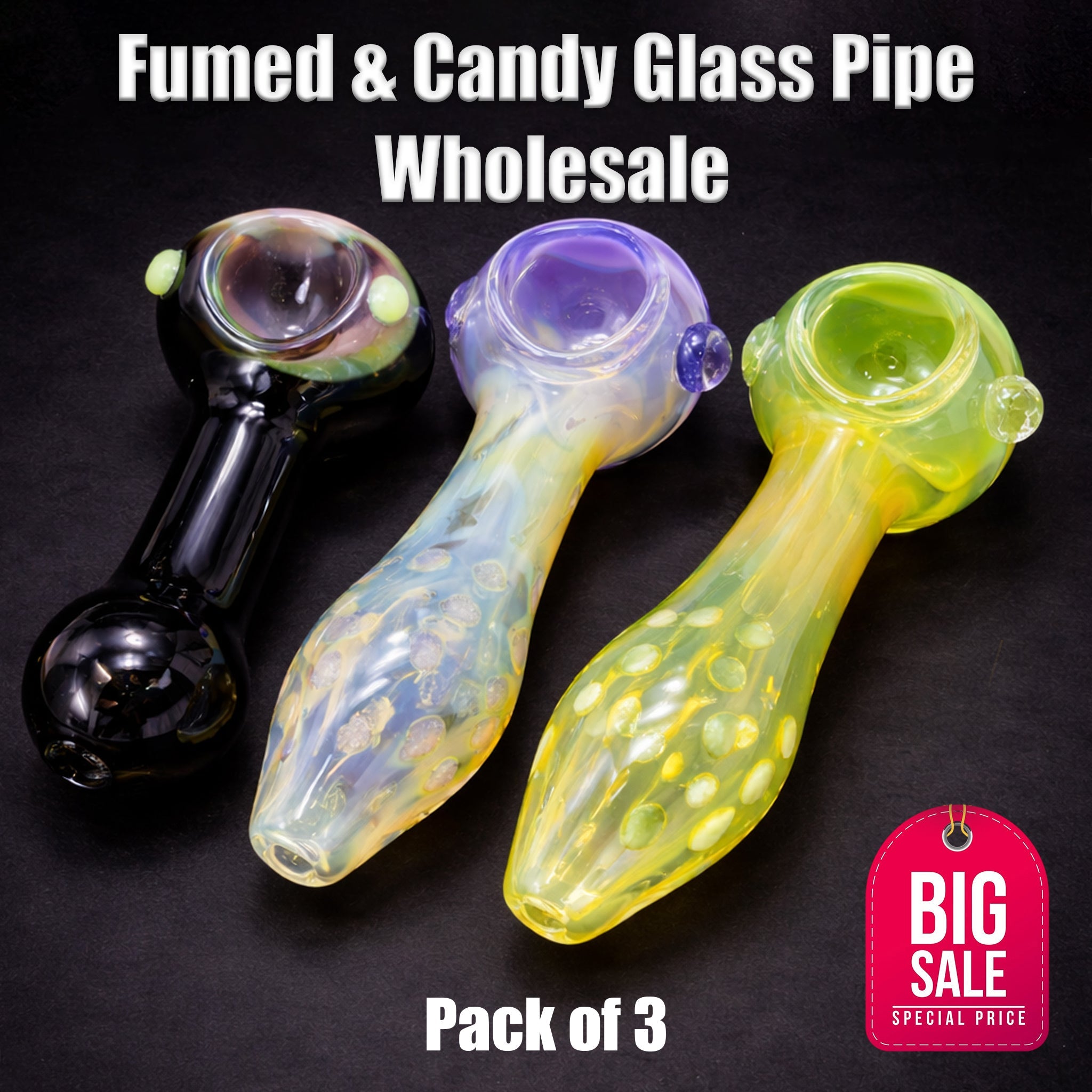 Fumed & Candy Glass Pipe Wholesale - 3 Pack StonedGenie.com