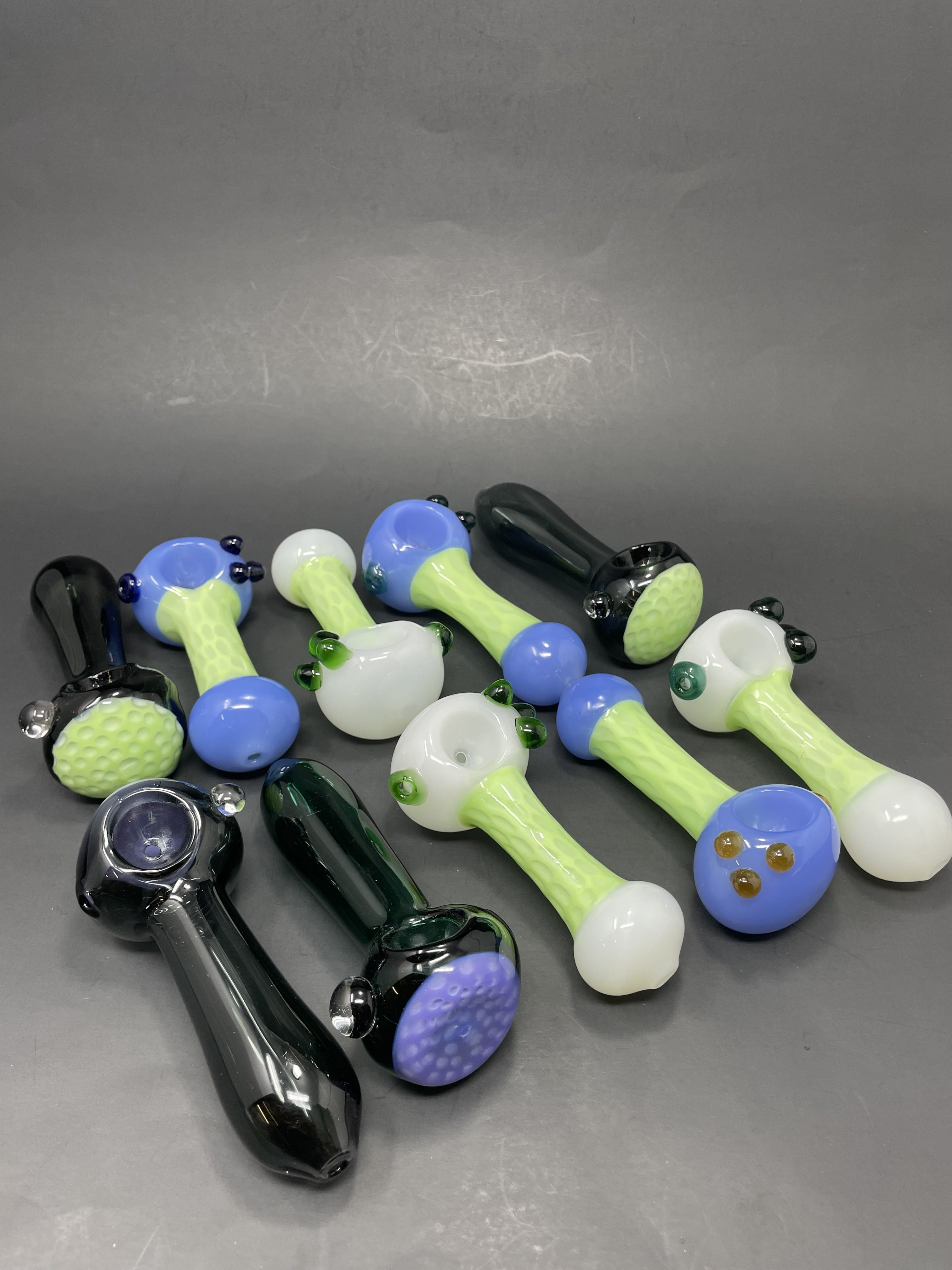 5" Thick Assorted Designer Hand Glass Pipes - 10 PC Bundle