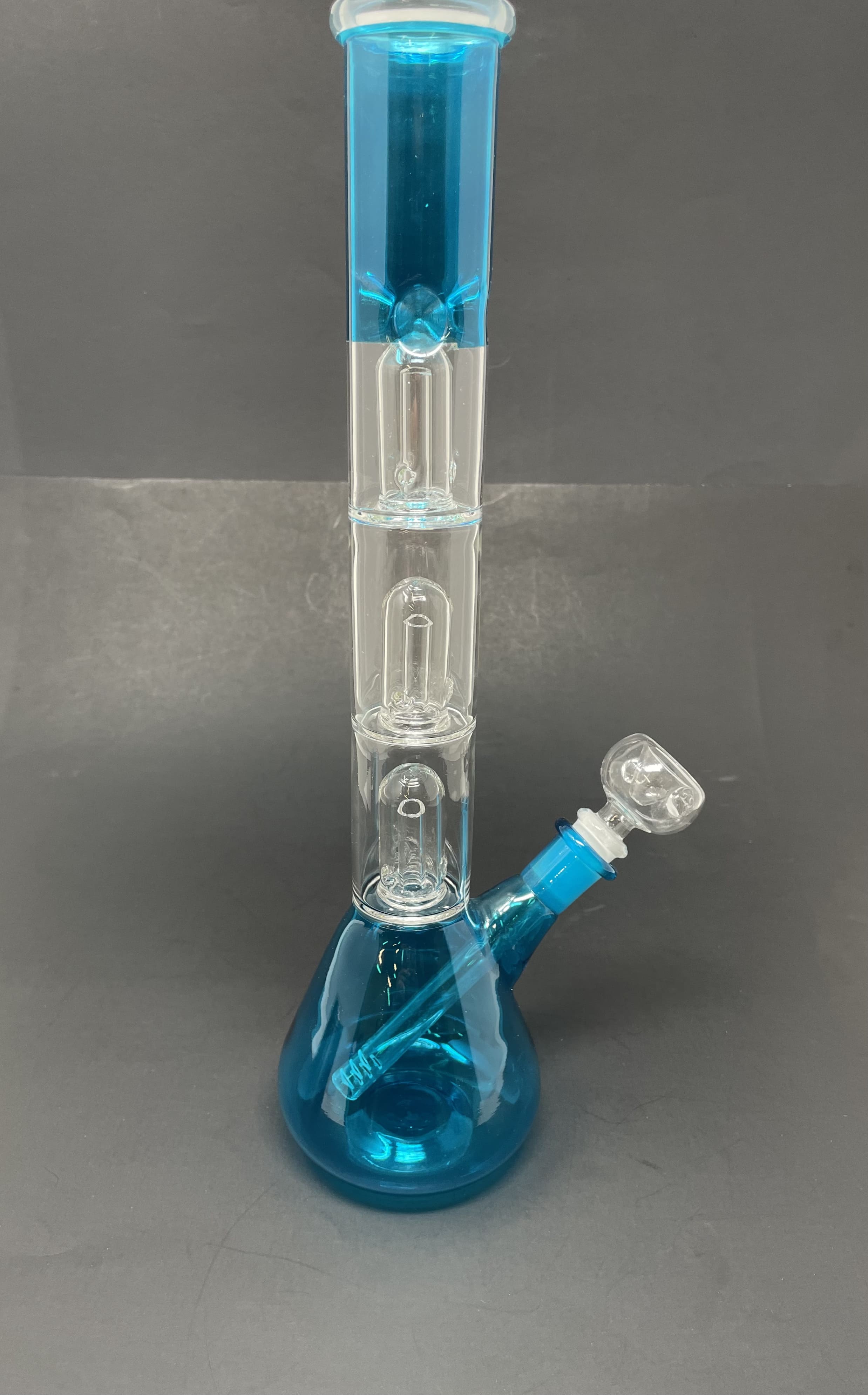 14" Neon Teal Triple Percolator Beaker Bong