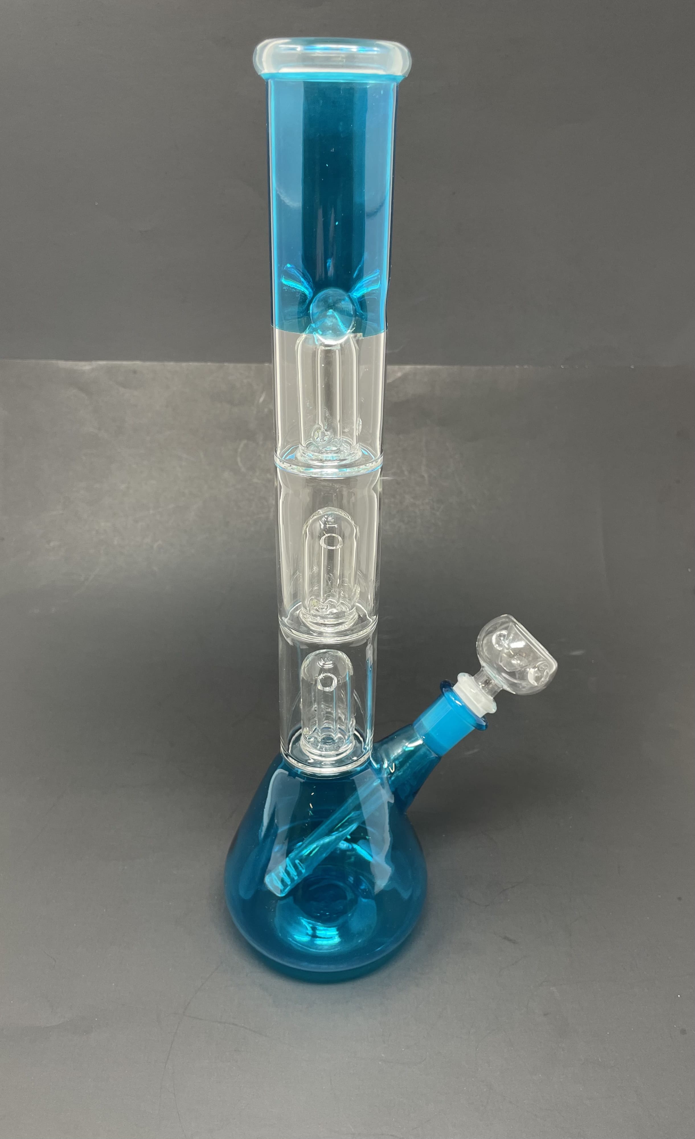 14" Neon Teal Triple Percolator Beaker Bong