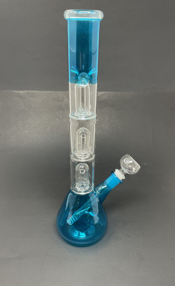 14" Neon Teal Triple Percolator Beaker Bong