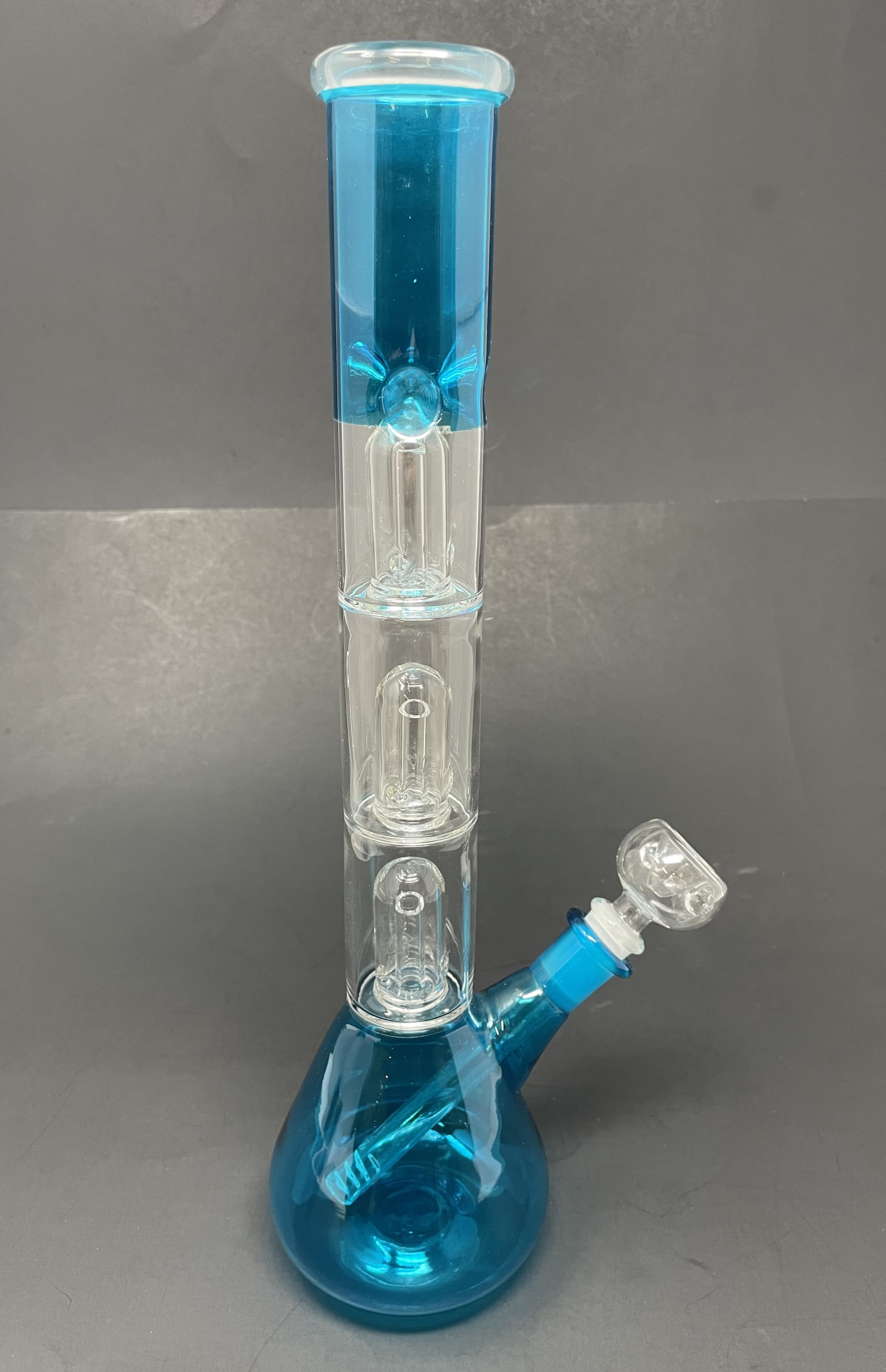 14" Neon Teal Triple Percolator Beaker Bong