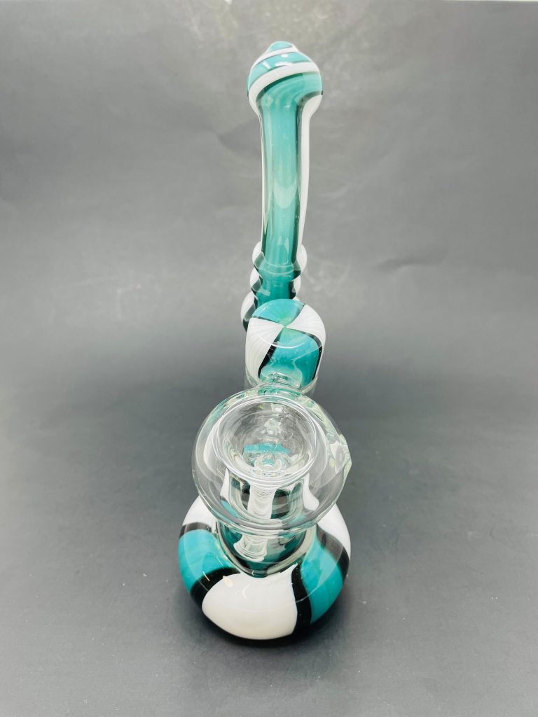 7" Aqua & White Double Chamber Bubbler