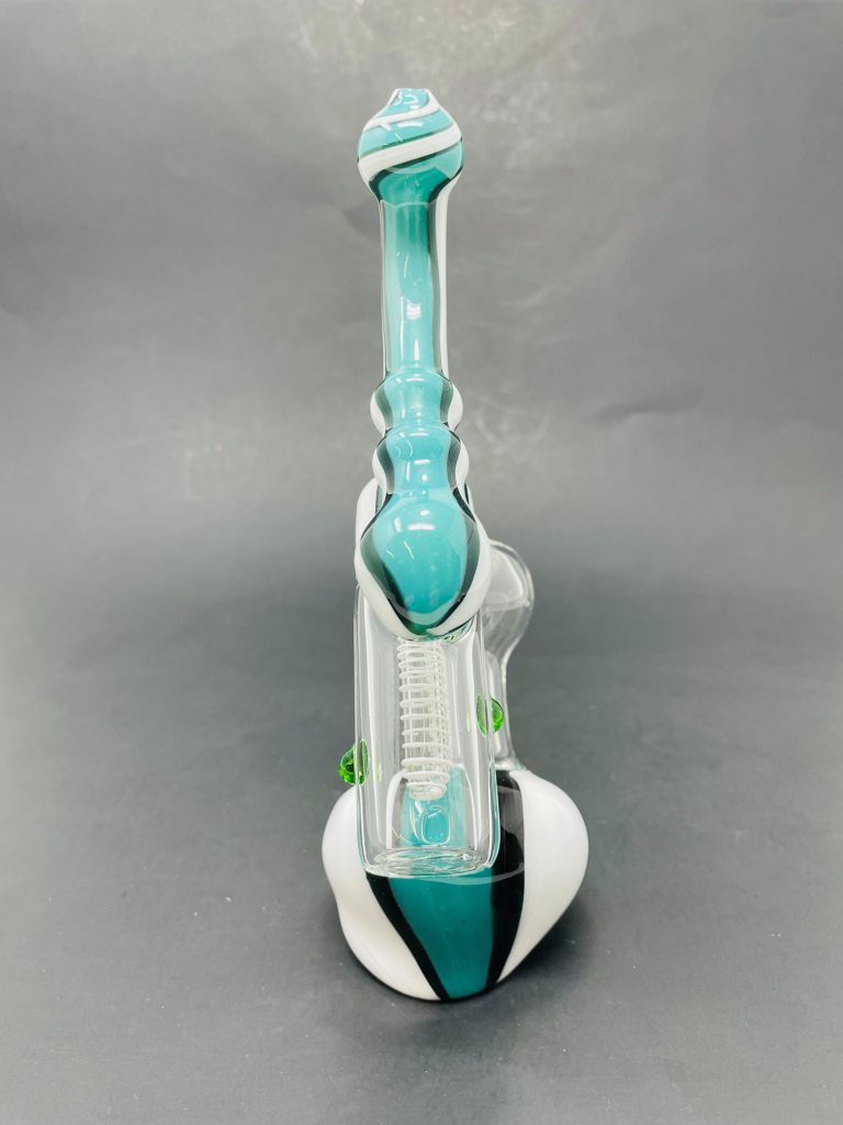 7" Aqua & White Double Chamber Bubbler