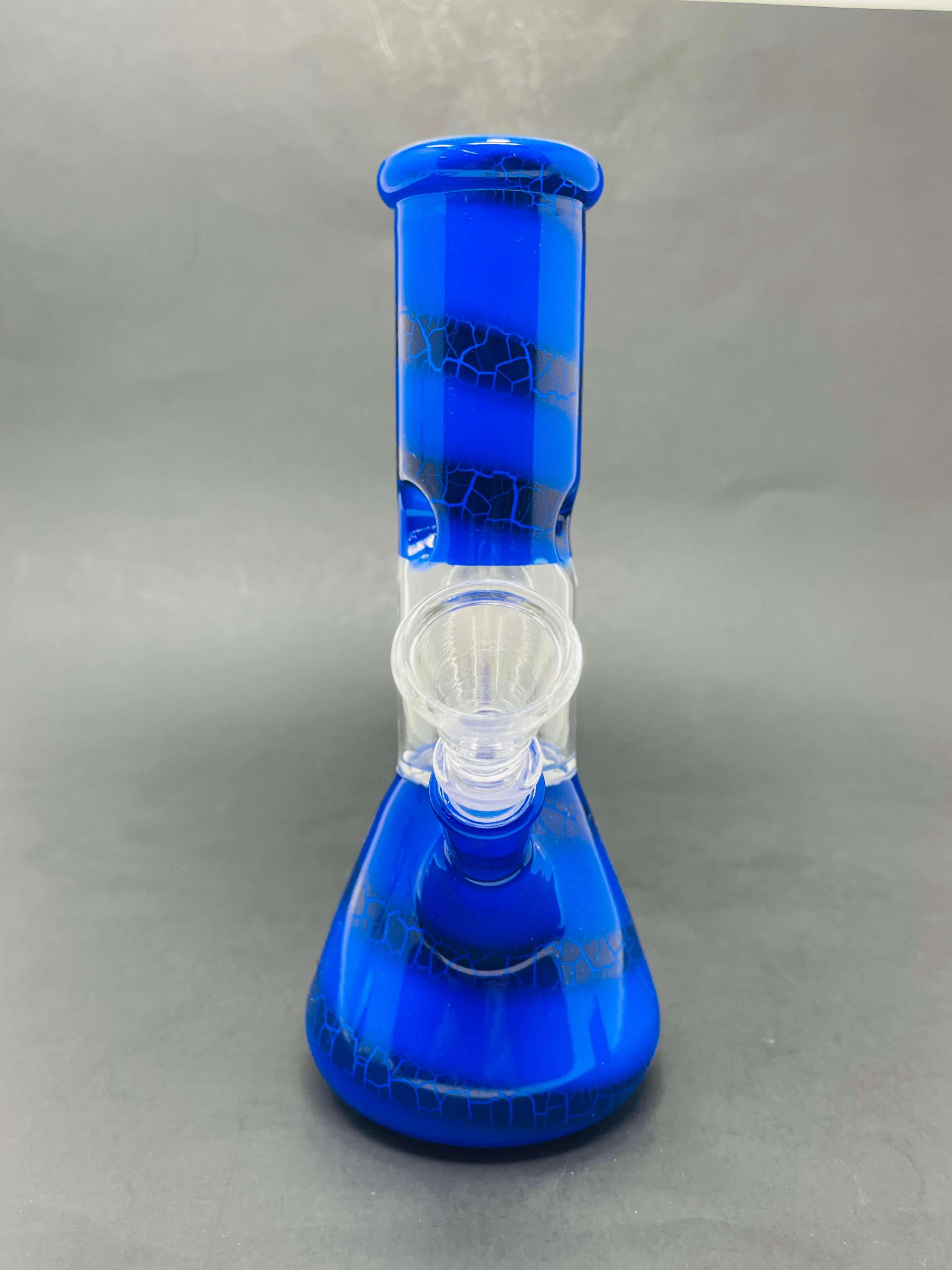 8" Blue Crackle Single Percolator Beaker Bong