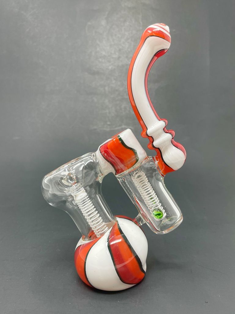 7" Red/White Double Chamber Bubbler