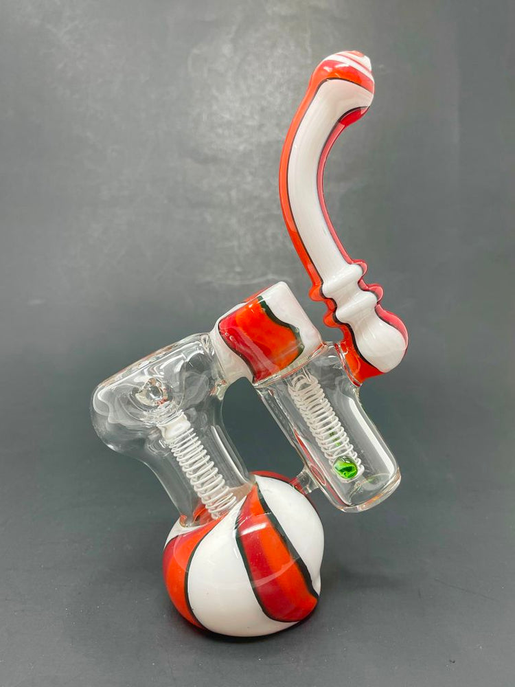 7" Red/White Double Chamber Bubbler