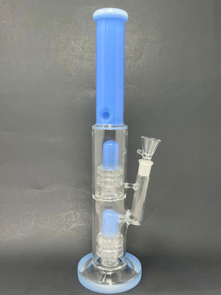 14" Milky Blue Double Percolator Bong w/ Ice Catcher