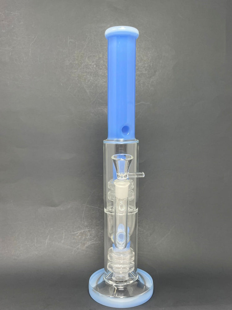 14" Milky Blue Double Percolator Bong w/ Ice Catcher