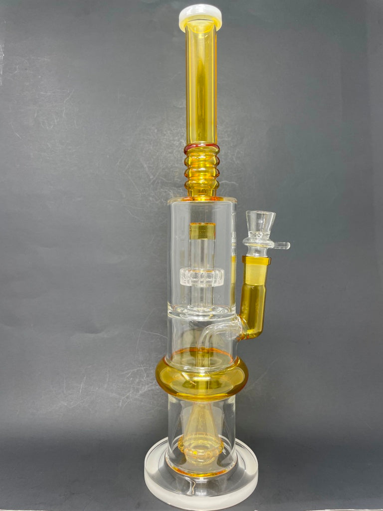 16"Yellow & White Flat Base Double Percolator Bong