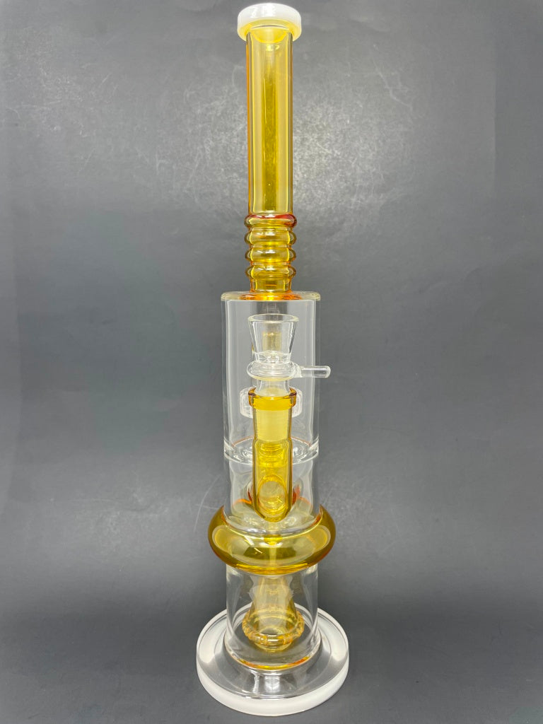 16"Yellow & White Flat Base Double Percolator Bong