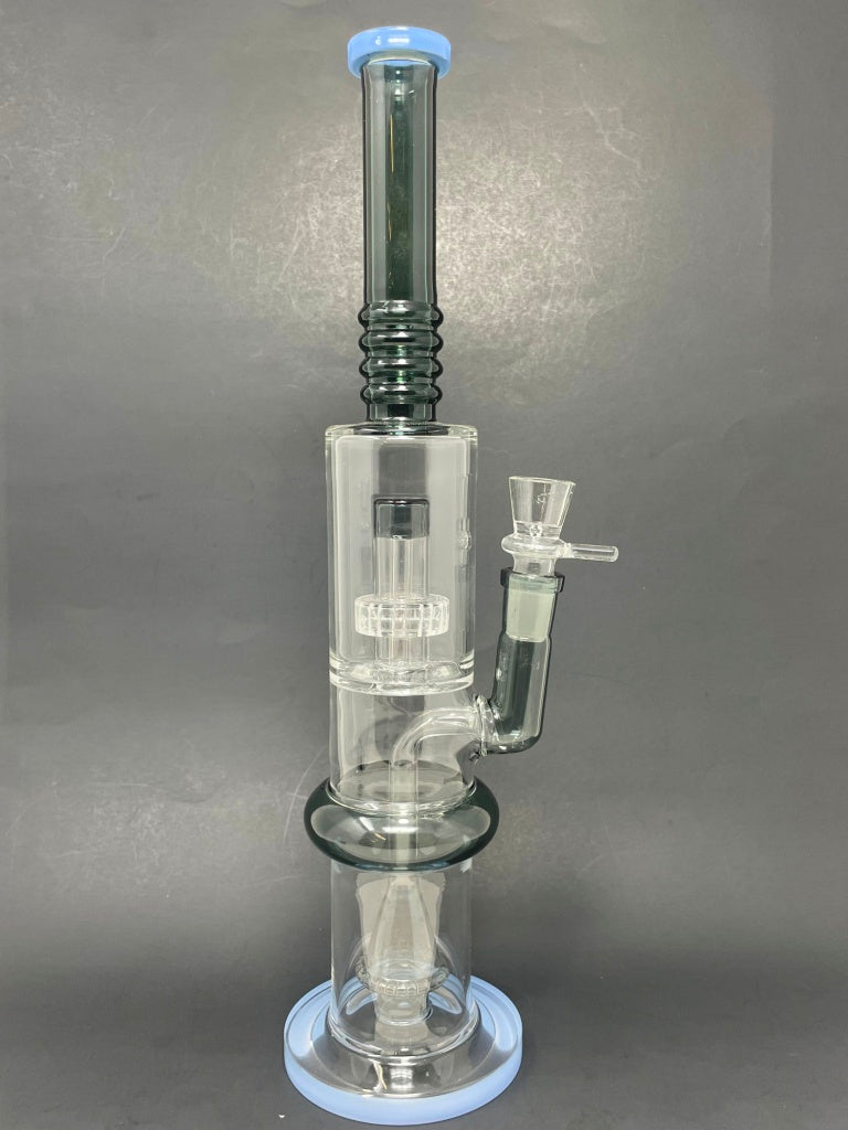 16" Blue & Black Flat Base Double Percolator Bong