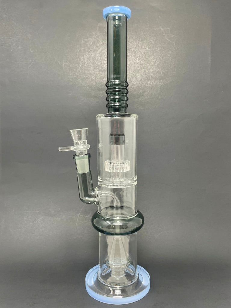 16" Blue & Black Flat Base Double Percolator Bong