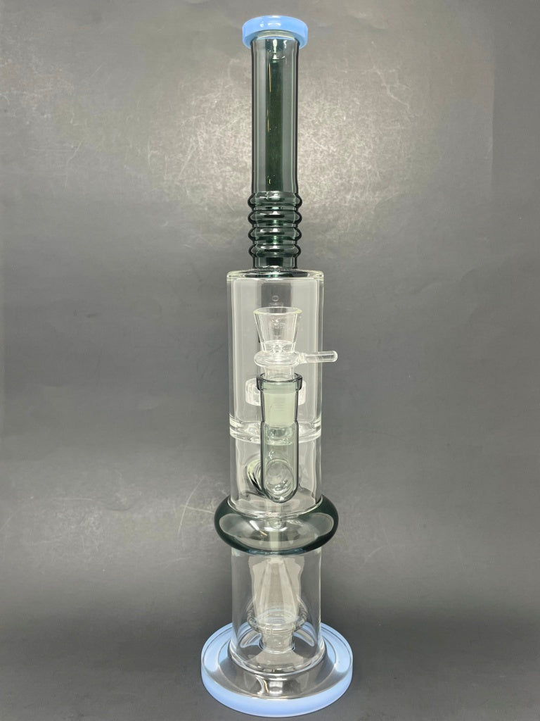 16" Blue & Black Flat Base Double Percolator Bong