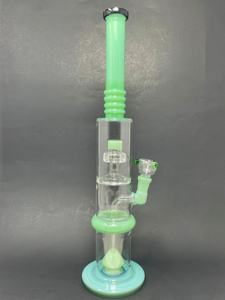 16" Milky Green Flat Base Double Percolator Bong