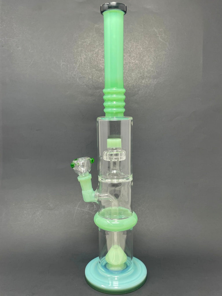 16" Milky Green Flat Base Double Percolator Bong