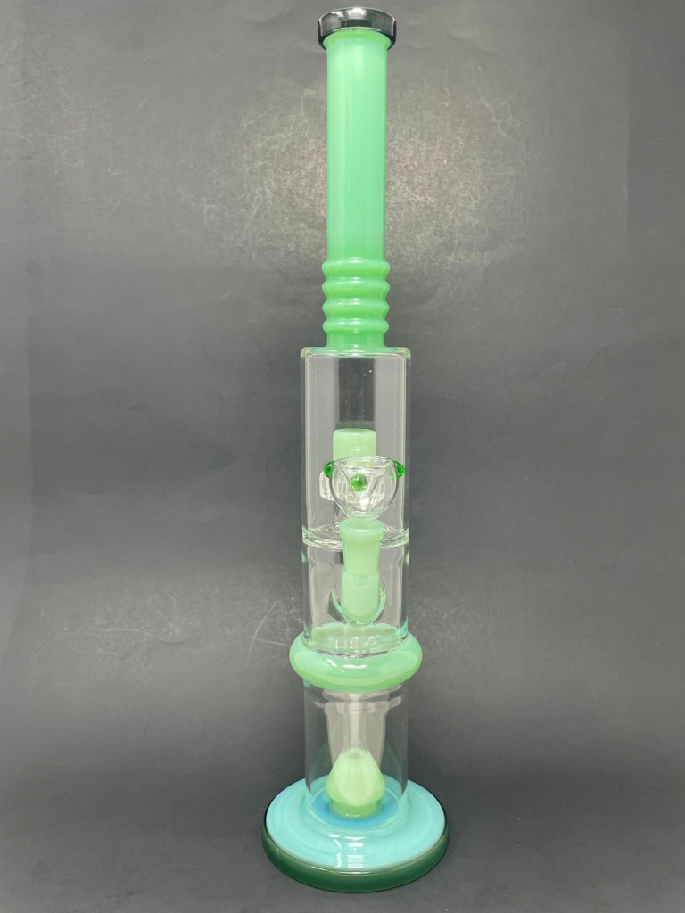 16" Milky Green Flat Base Double Percolator Bong