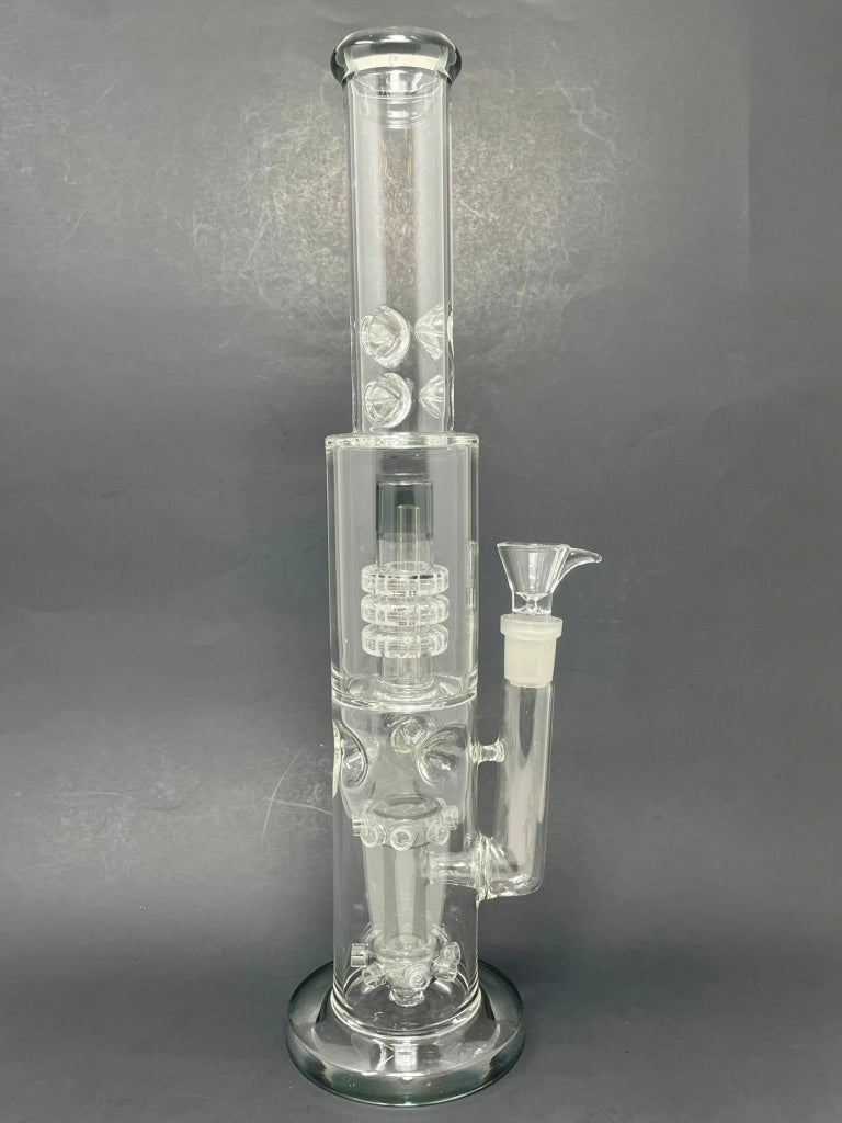 15" Grey Double Percolator Bong w/ Ice Catcher