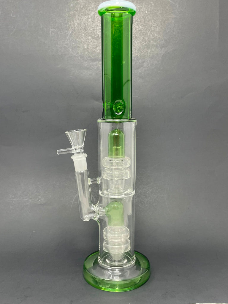 14" Stoned Genie Green Double Percolator Bong