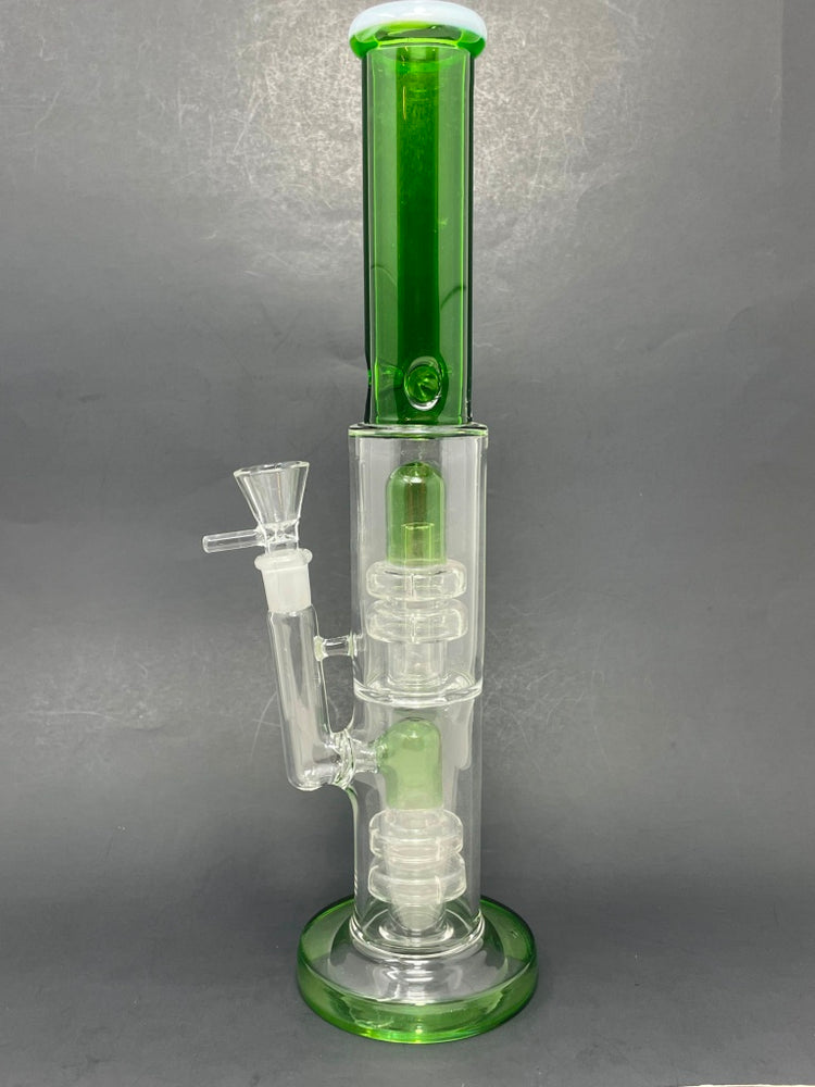 14" Stoned Genie Green Double Percolator Bong