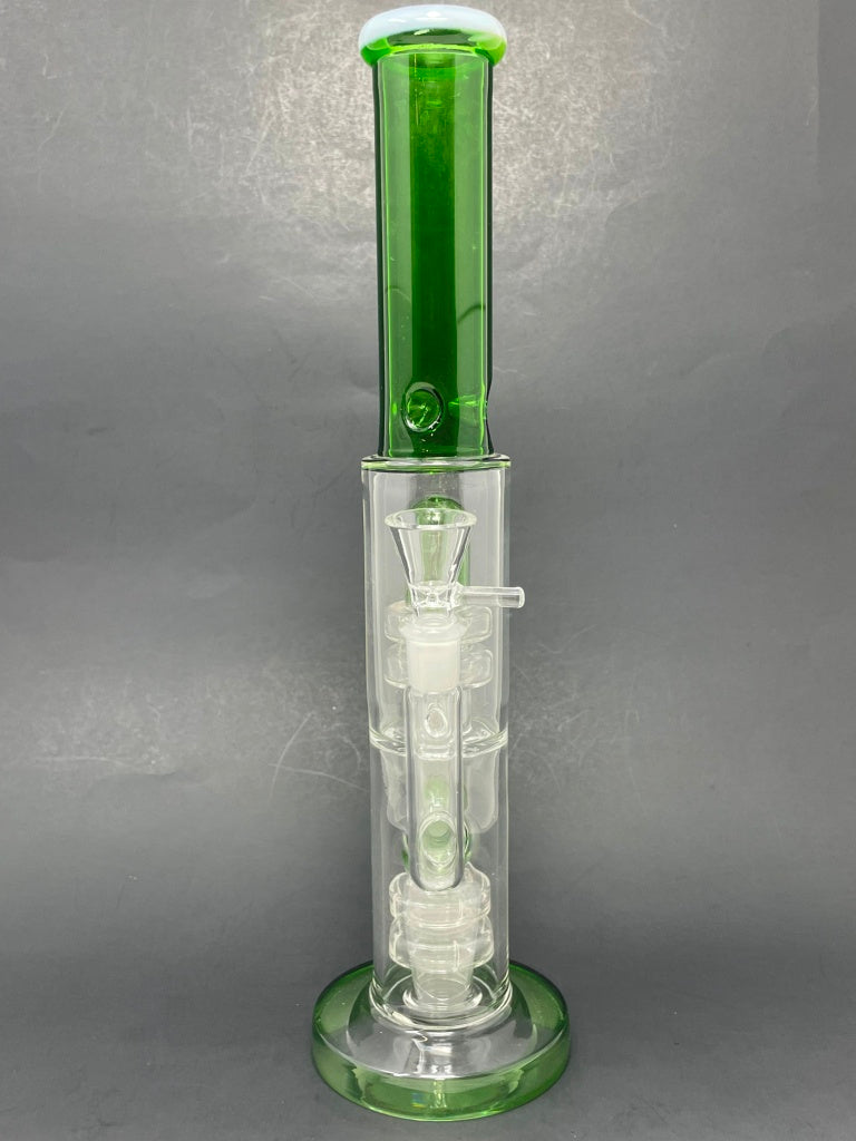 14" Stoned Genie Green Double Percolator Bong