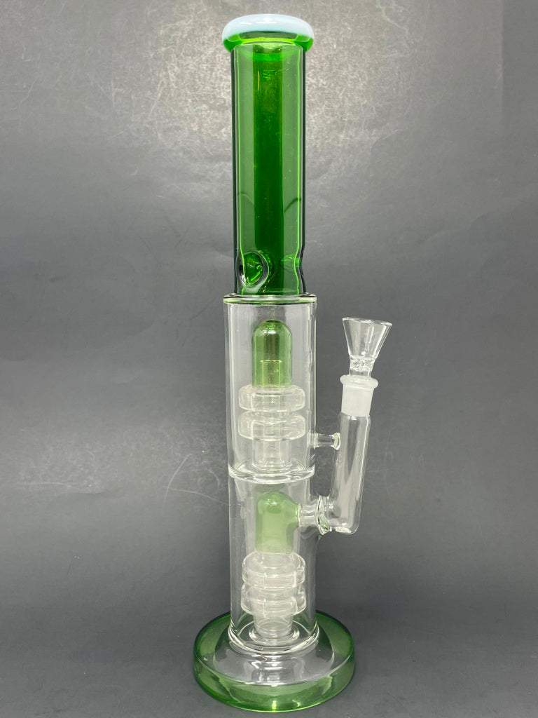 14" Stoned Genie Green Double Percolator Bong