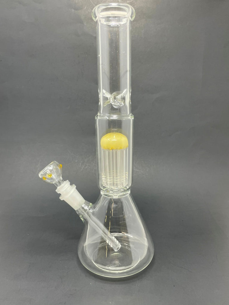 12" Yellow Jellyfish Tree Percolator Beaker Bong w/ Ice Catcher