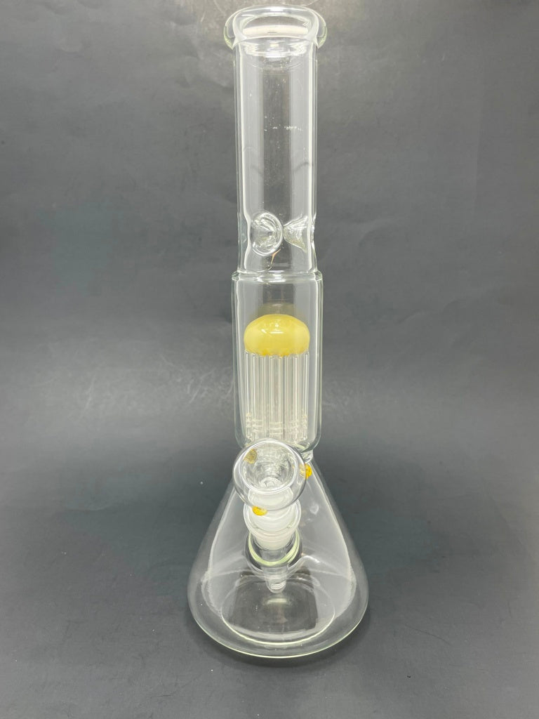 12" Yellow Jellyfish Tree Percolator Beaker Bong w/ Ice Catcher