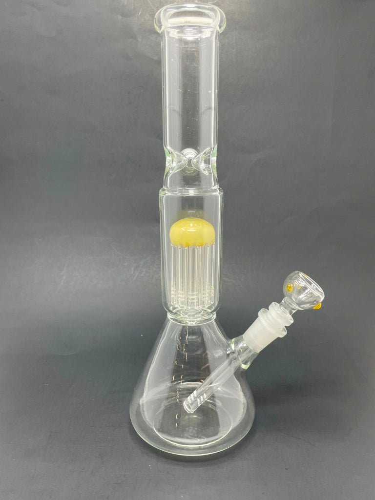 12" Yellow Jellyfish Tree Percolator Beaker Bong w/ Ice Catcher