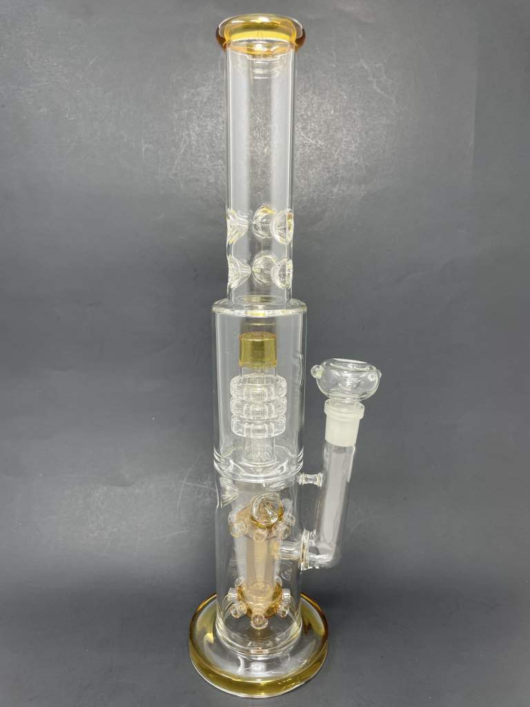 15" Amber Double Percolator Bong w/ Ice Catcher