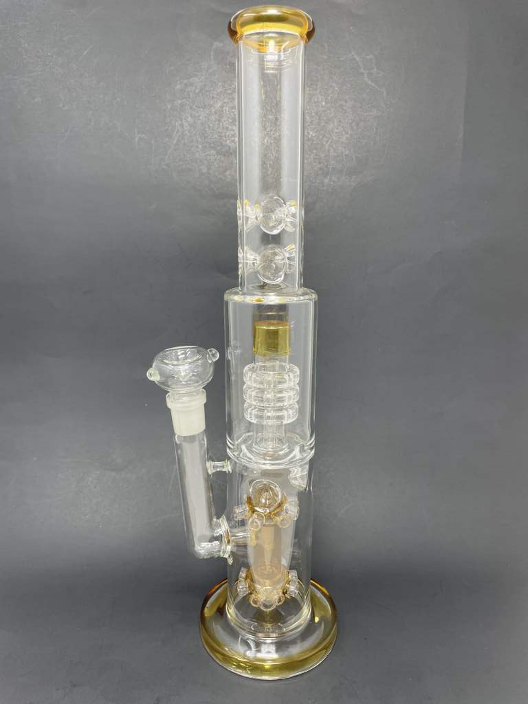 15" Amber Double Percolator Bong w/ Ice Catcher