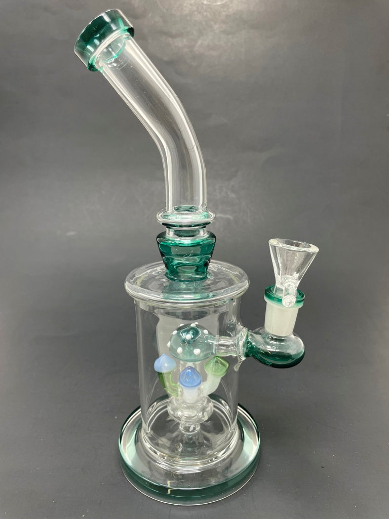9" Dark Green Mushroom Percolator Bong