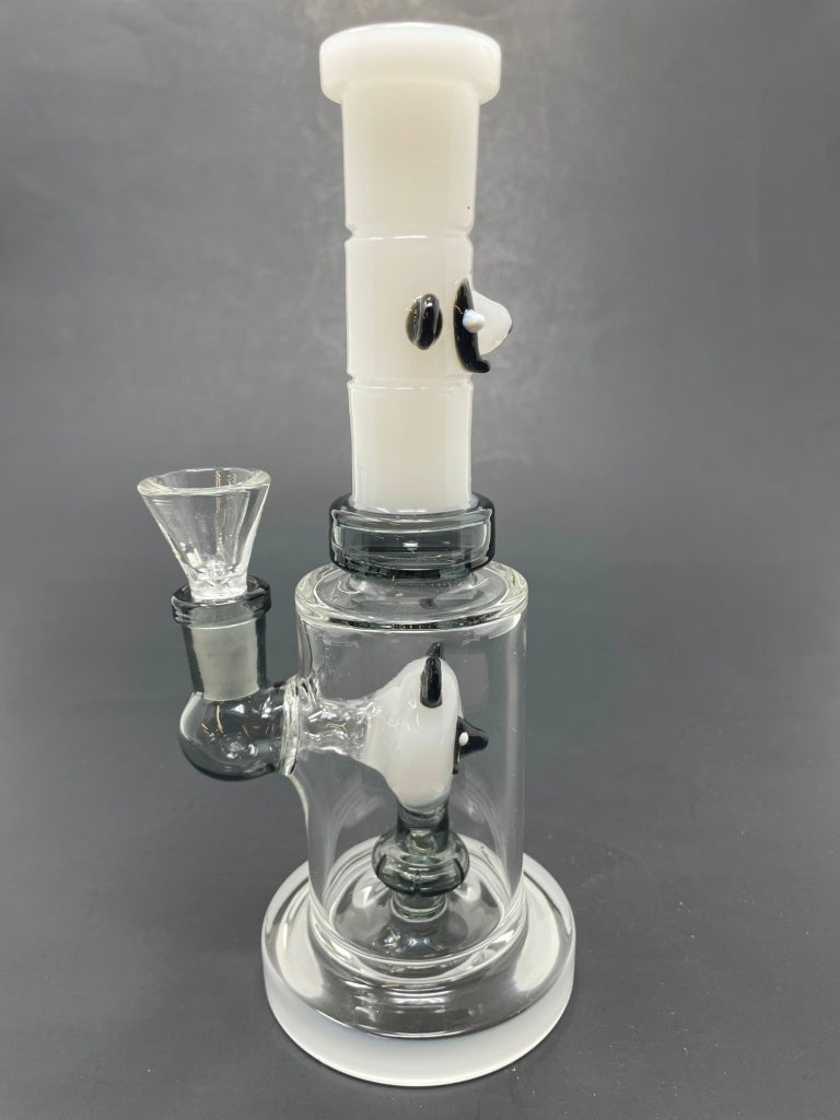 8" White Panda Straight Percolator Bong
