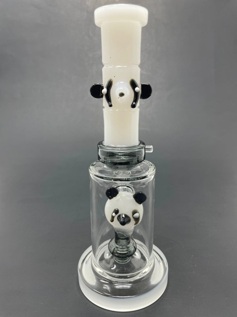 8" White Panda Straight Percolator Bong