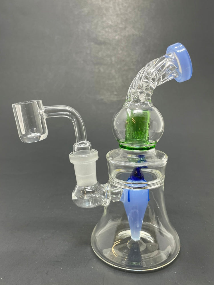 6" Blue Pepper Shower Bend Bong Dab Rig