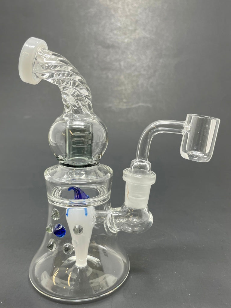 6" White Pepper Shower Bend Bong Dab Rig
