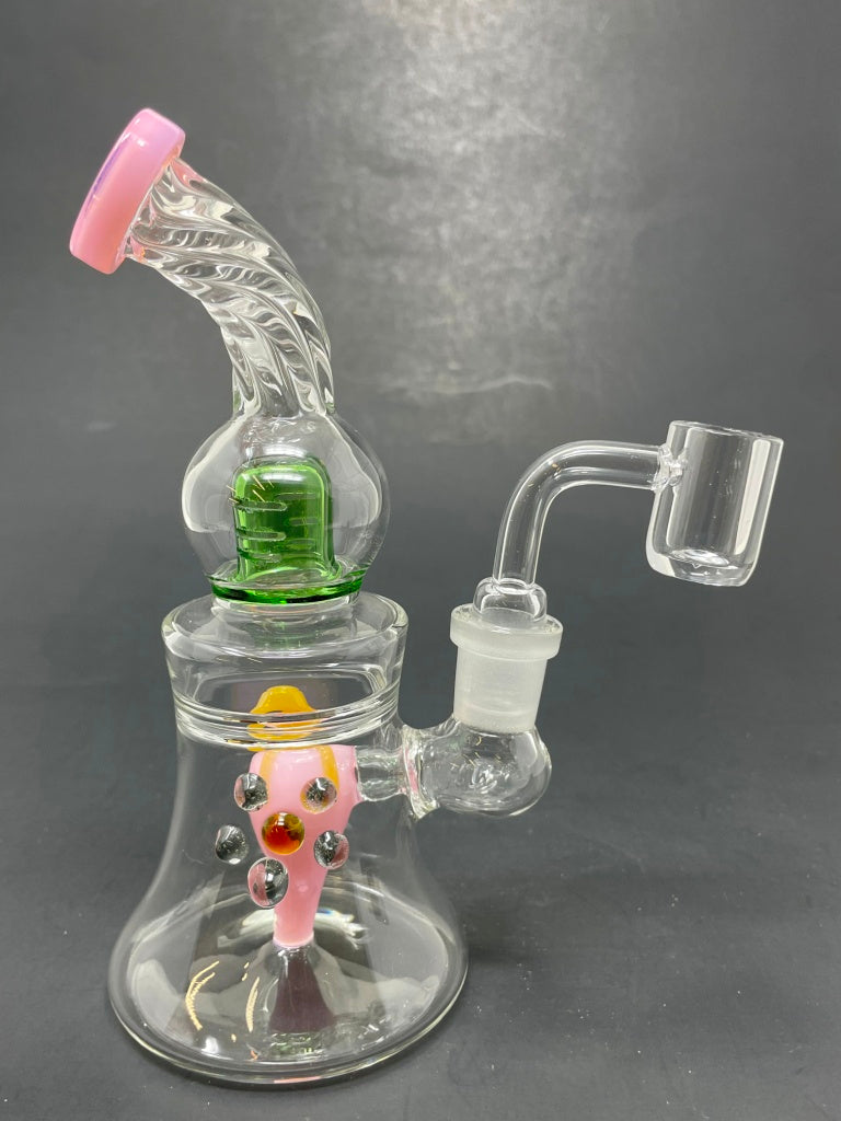 6" Pink Pepper Shower Bend Bong Dab Rig StonedGenie.com