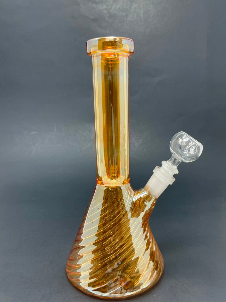 8" Gold Iridescent Swirl Beaker Base Bong
