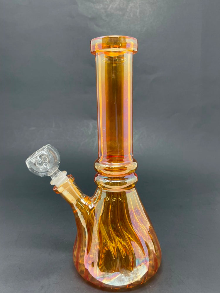 8" Orange Iridescent Twisted Beaker Base Bong