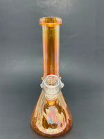 8" Orange Iridescent Twisted Beaker Base Bong
